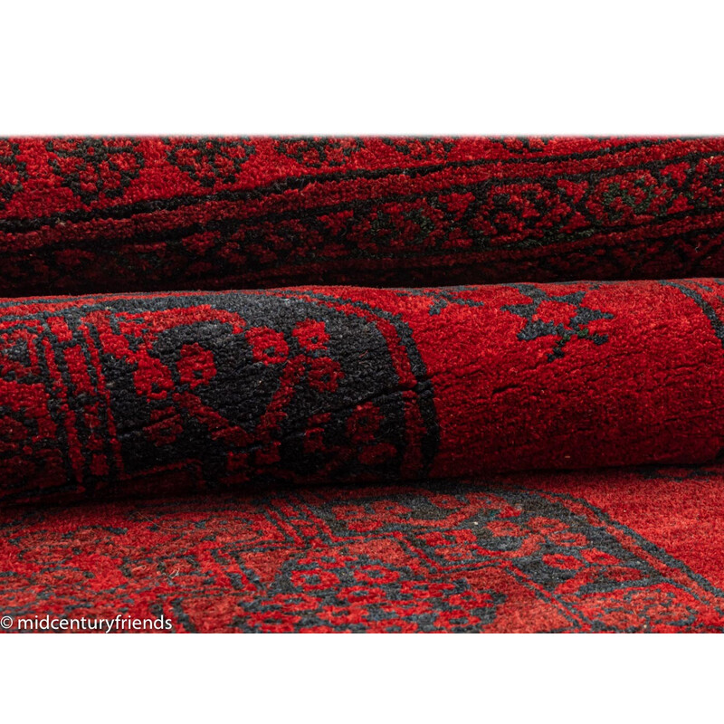 Vintage red velvet rug, Afghanistan 1960s