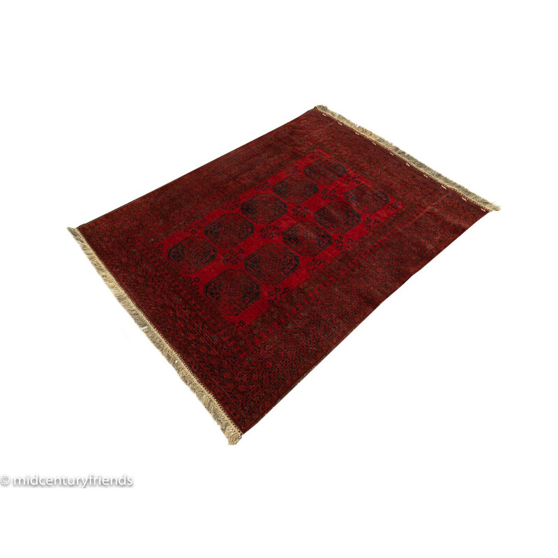 Vintage red velvet rug, Afghanistan 1960s