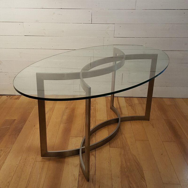 Table with oval glass top Paul Legeard - 1970s