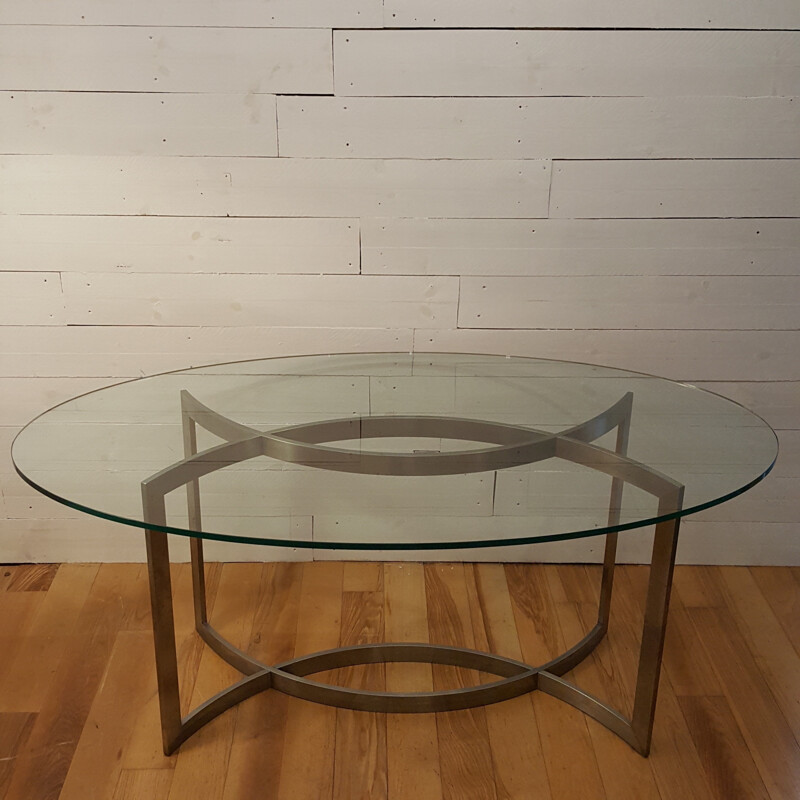 Table plateau en verre oval Paul Legeard - 1970