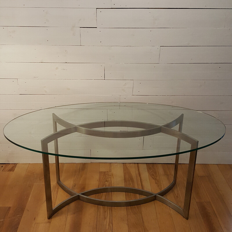 Table with oval glass top Paul Legeard - 1970s