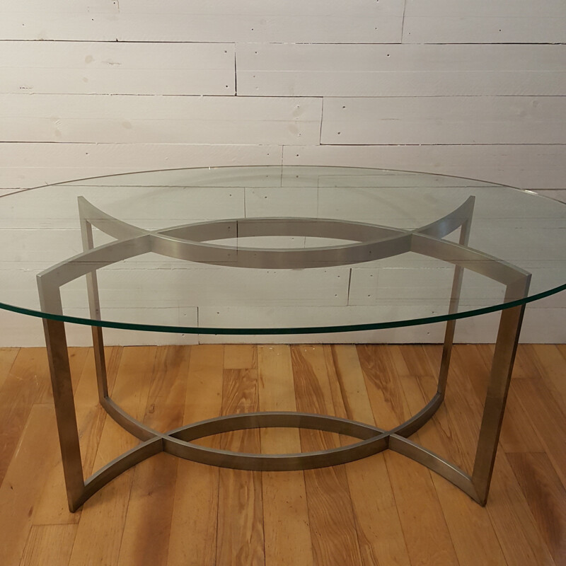 Table with oval glass top Paul Legeard - 1970s