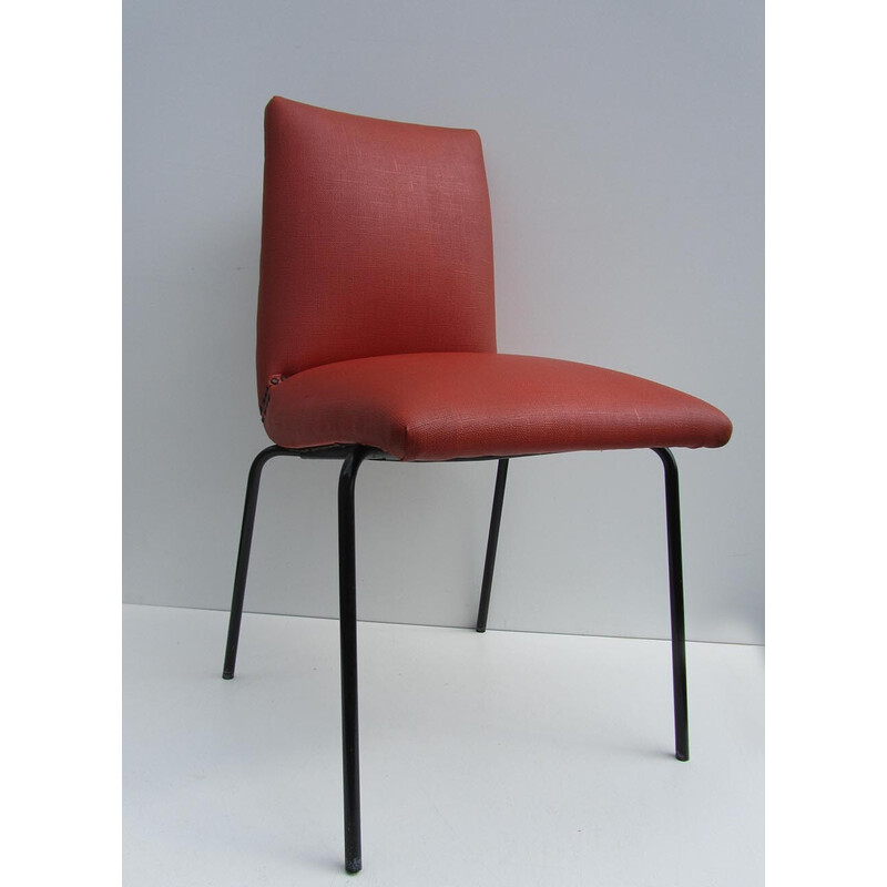 Ensemble de 4 chaises vintage en métal et similicuir par Pierre Guariche pour Meurop, Belgique 1960