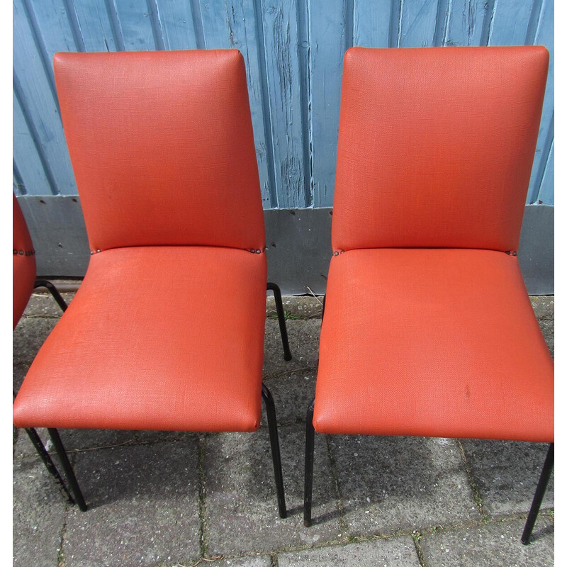 Set of 4 vintage metal and leatherette chairs by Pierre Guariche for Meurop, Belgium 1960s