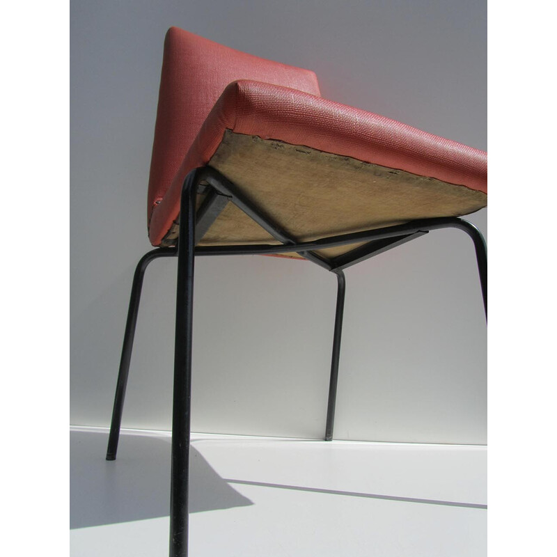 Ensemble de 4 chaises vintage en métal et similicuir par Pierre Guariche pour Meurop, Belgique 1960