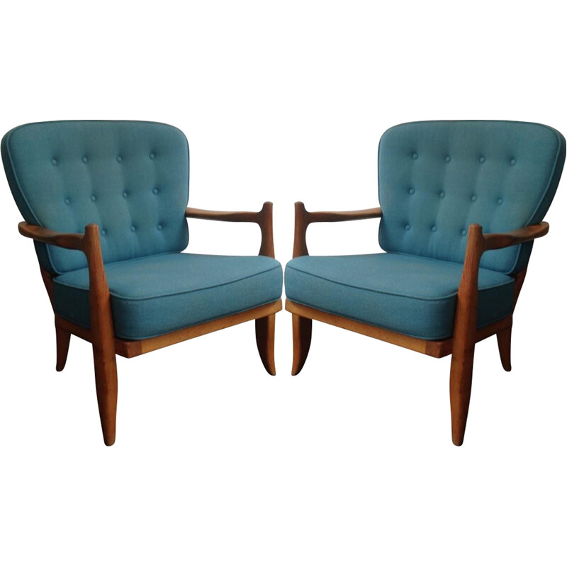 Pair of blue armchairs GUILLERME et CHAMBRON - 1960s