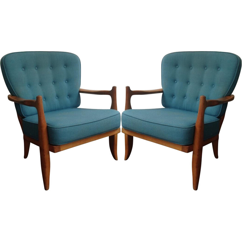 Paire de fauteuils bleus GUILLERME et CHAMBRON - 1960