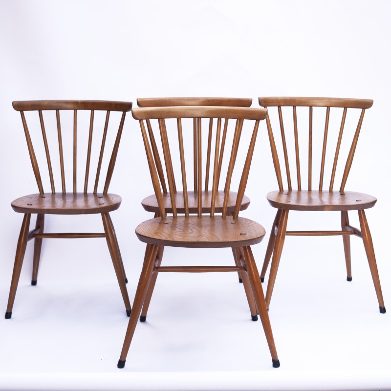 Set of 4 vintage 449 chairs in beechwood and blond elmwood by Lucian Ercolani for Ercol, 1960s-1969s