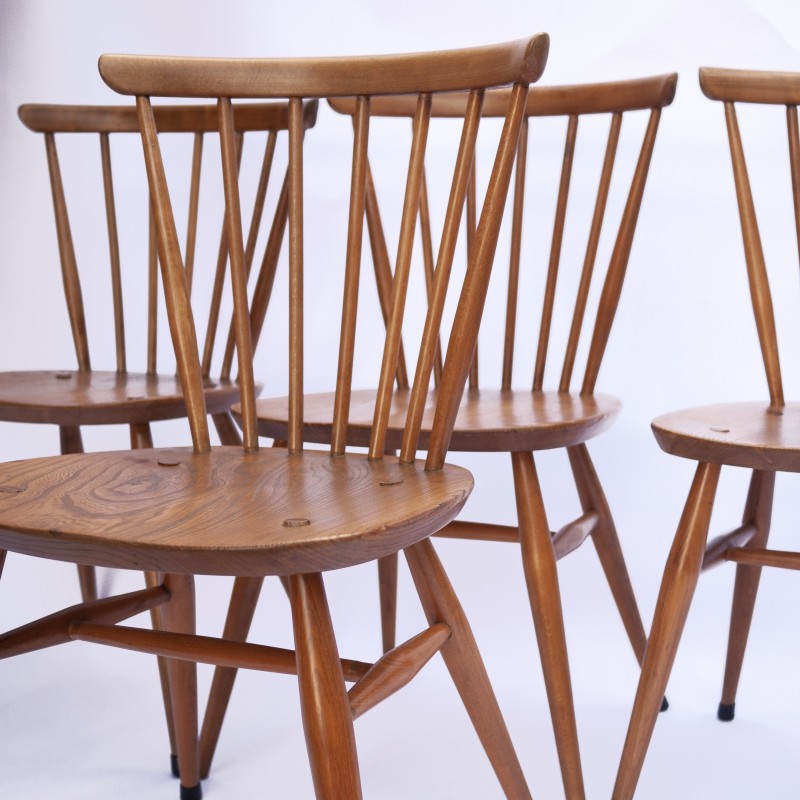 Set of 4 vintage 449 chairs in beechwood and blond elmwood by Lucian Ercolani for Ercol, 1960s-1969s