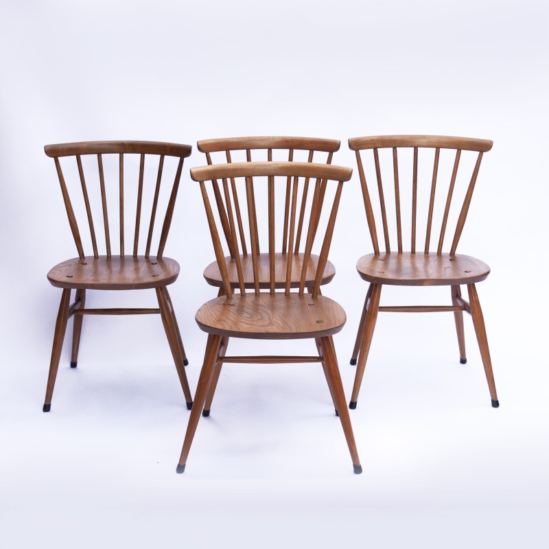 Set of 4 vintage 449 chairs in beechwood and blond elmwood by Lucian Ercolani for Ercol, 1960s-1969s