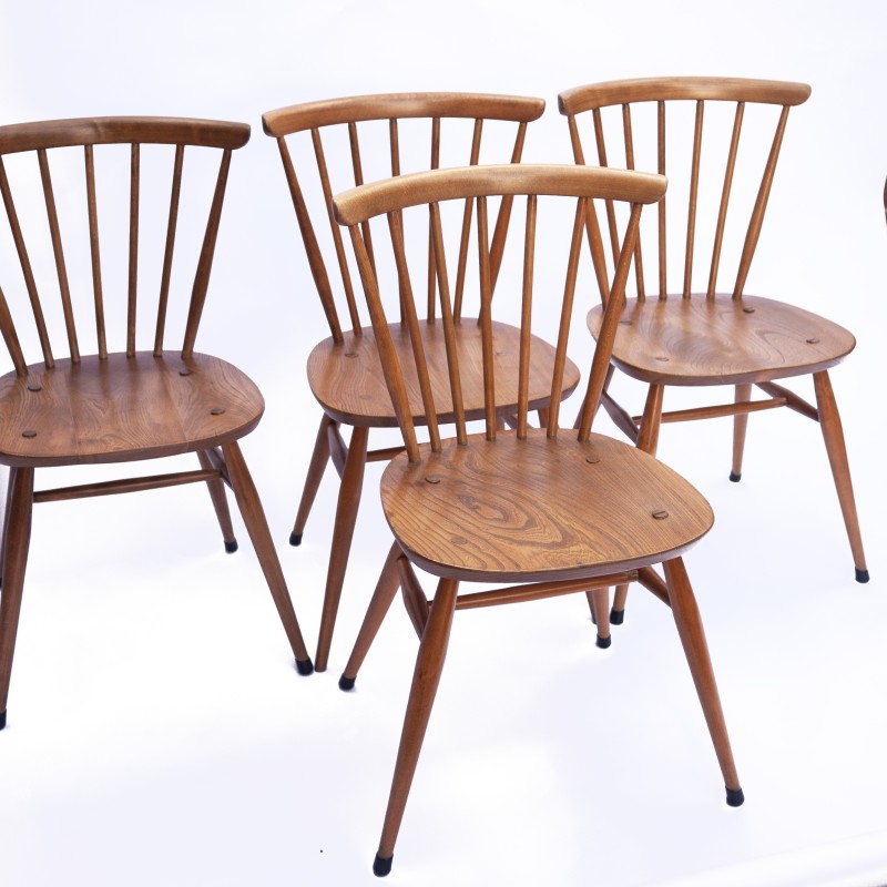 Set of 4 vintage 449 chairs in beechwood and blond elmwood by Lucian Ercolani for Ercol, 1960s-1969s