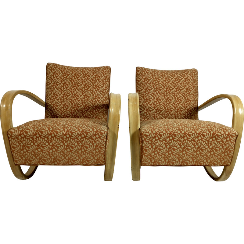 Pair of vintage H 269 armchairs by Jindřich Halabala, Czech Republic 1930s