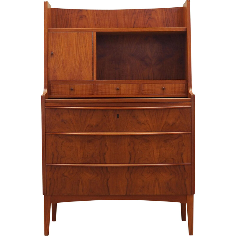 Vintage secretaire in teak en massief hout, Denemarken 1970