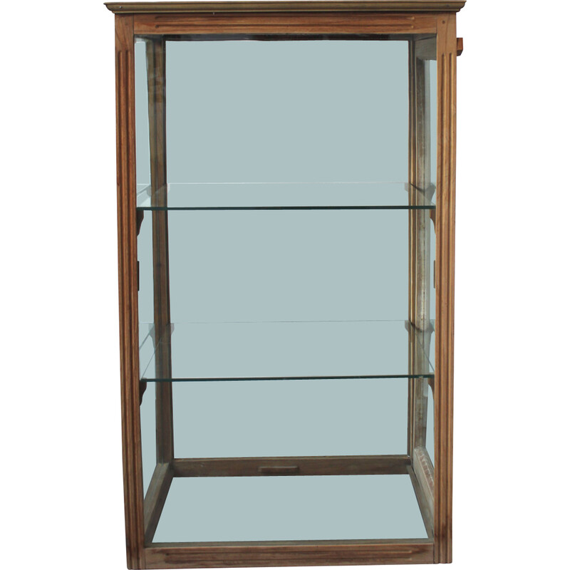 Vintage oakwood and glass counter display cabinet