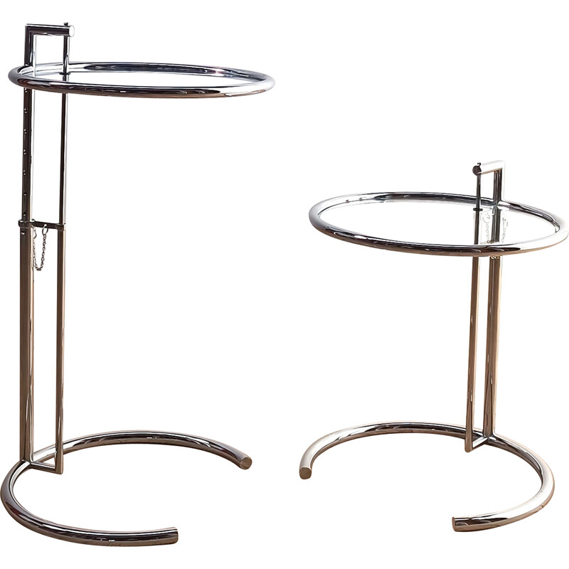 E1027 tavolino vintage in metallo e vetro di Eileen Gray