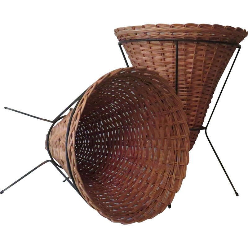 Pair of vintage wicker shopping baskets by Rohé and Noordwolde, Netherlands 1960