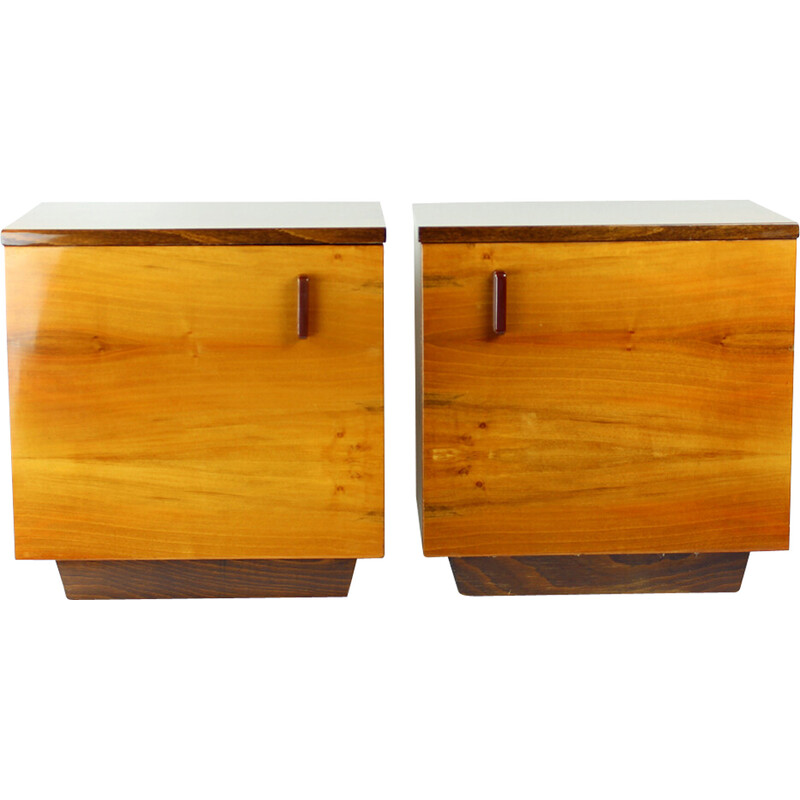 Pair of mid century square night stands in oakwoood, Czechoslovakia 1960s