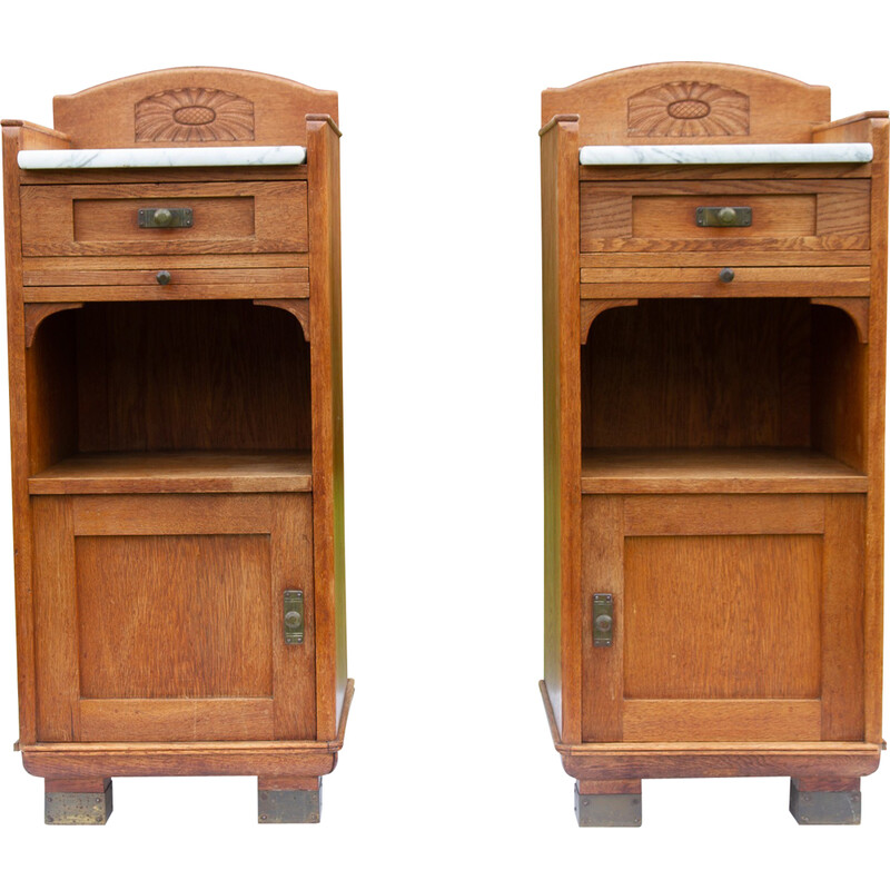 Pair of vintage Danish night stands in oakwood, 1920s