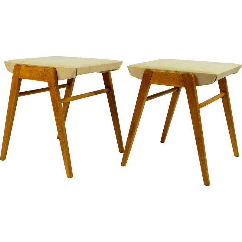 Pair of vintage beechwood stools by Roland Rainer for Emil & Alfred Pollak, Austria