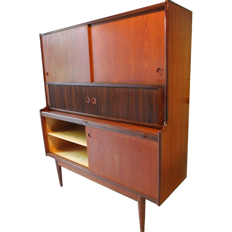 Vintage Danish teak and glass highboard Hutch by Johannes Andersen for Oy Wilh, 1960s