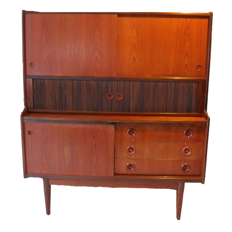 Vintage Danish teak and glass highboard Hutch by Johannes Andersen for Oy Wilh, 1960s
