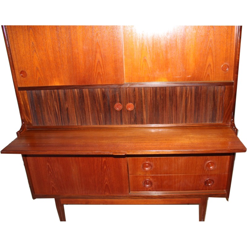 Vintage Deens teak en glazen highboard Hutch van Johannes Andersen voor Oy Wilh, 1960.