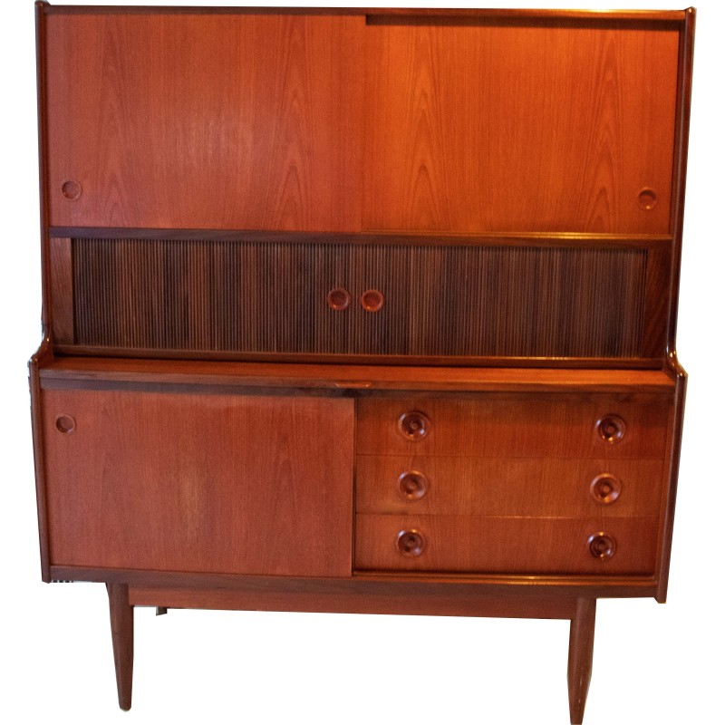 Vintage Danish teak and glass highboard Hutch de Johannes Andersen para Oy Wilh, década de 1960