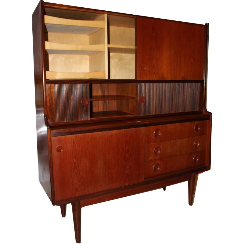 Vintage Danish teak and glass highboard Hutch by Johannes Andersen for Oy Wilh, 1960s