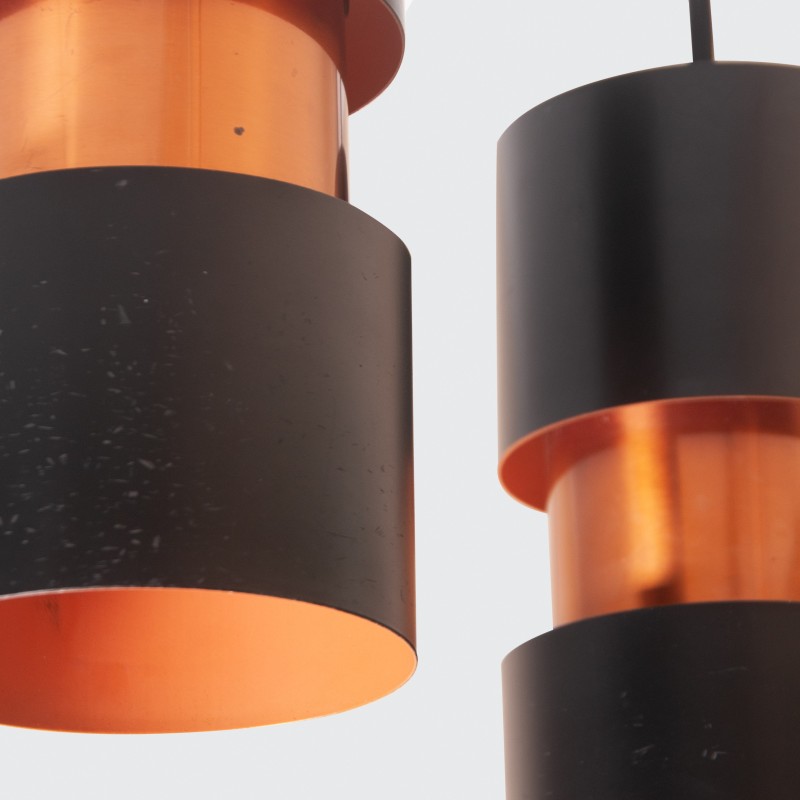 Paar vintage Tubular Duo hanglampen in gelakt metaal en koper van Jo Hammerborg voor Fog