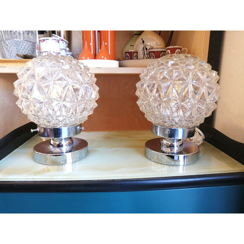Pair of vintage diamond glass lamps, 1950