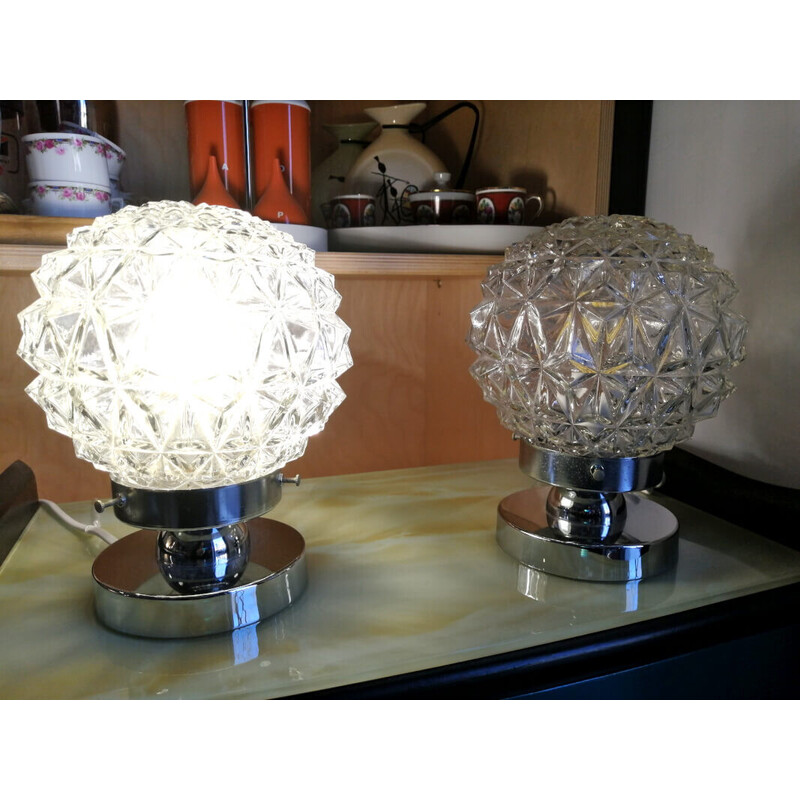 Pair of vintage diamond glass lamps, 1950