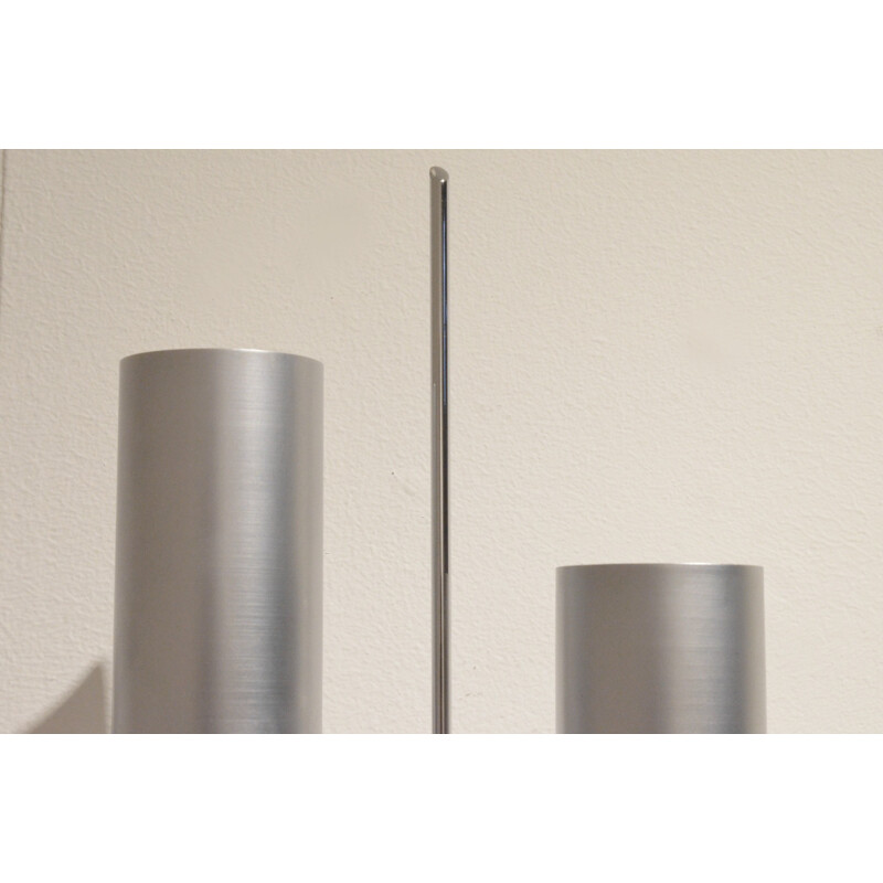 Large wall lamp in brushed aluminium and chromed metal - 1970s