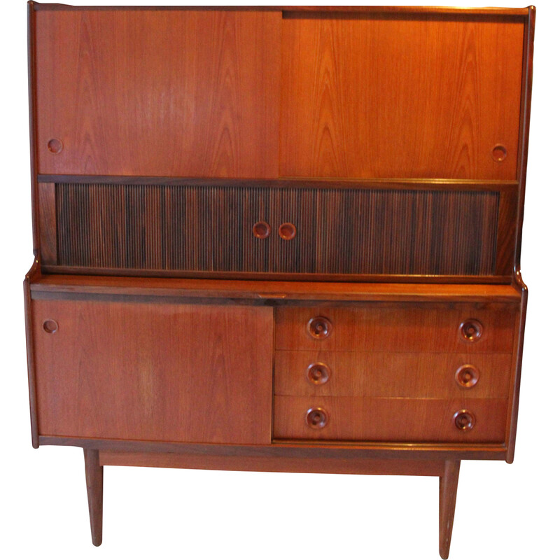 Vintage Danish teak and glass highboard Hutch by Johannes Andersen for Oy Wilh, 1960s