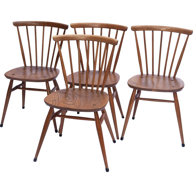 Set of 4 vintage 449 chairs in beechwood and blond elmwood by Lucian Ercolani for Ercol, 1960s-1969s