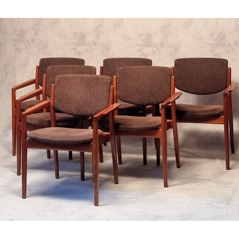 Juego de 6 sillones vintage de teca 196 de Finn Juhl para Francia