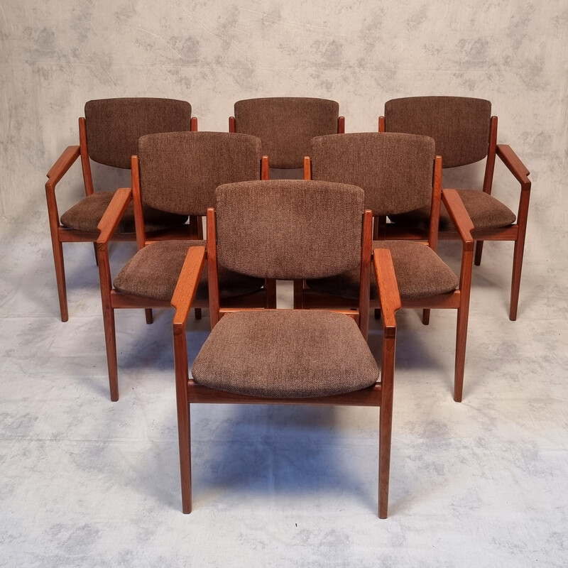 Juego de 6 sillones vintage de teca 196 de Finn Juhl para Francia