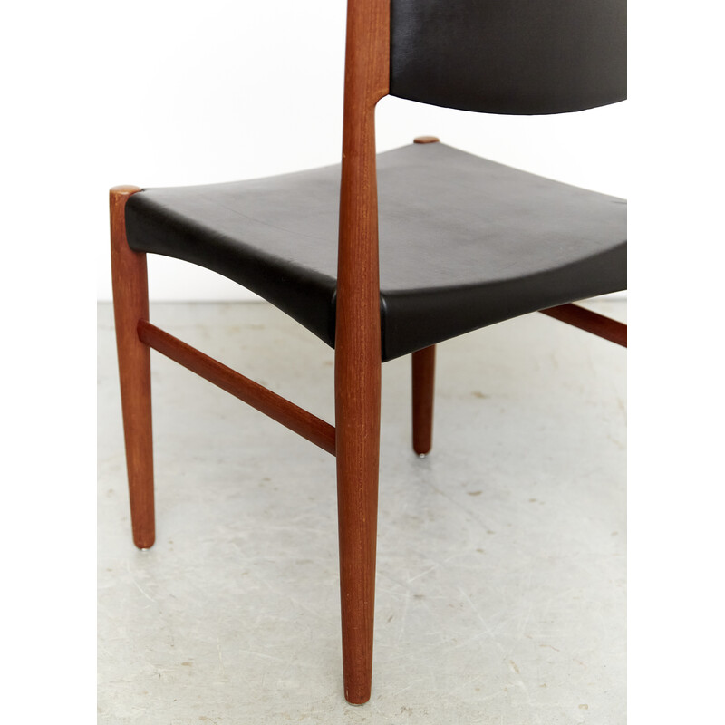 Vintage teak and black leatherette chair by Grete Jalk for Glostrup, Set of Four