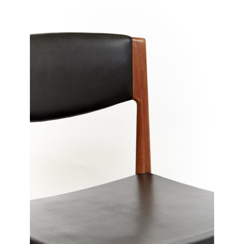 Vintage teak and black leatherette chair by Grete Jalk for Glostrup, Set of Four