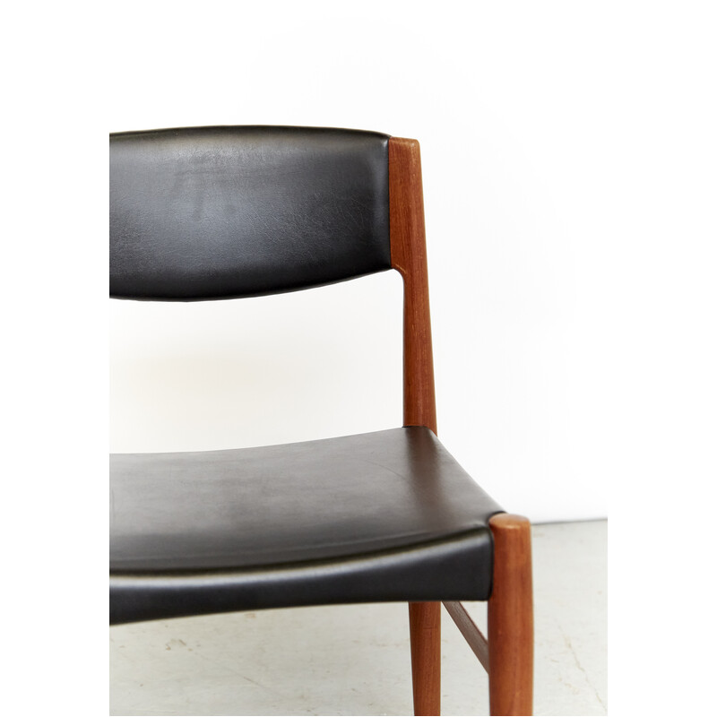 Vintage teak and black leatherette chair by Grete Jalk for Glostrup, Set of Four