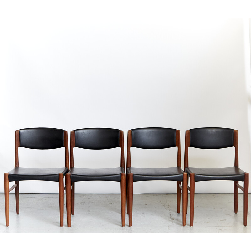 Vintage teak and black leatherette chair by Grete Jalk for Glostrup, Set of Four