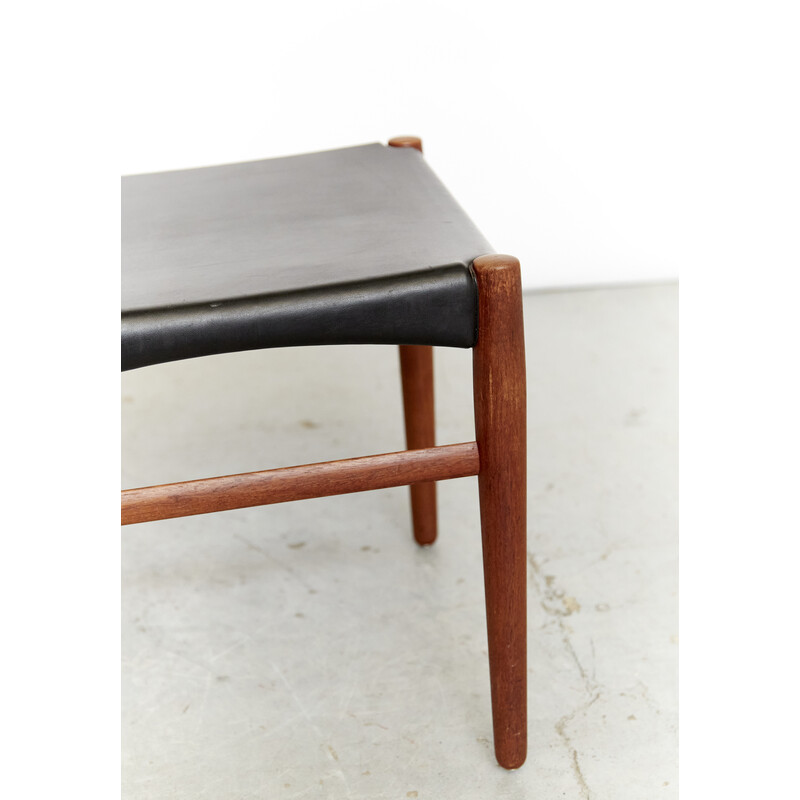 Vintage teak and black leatherette chair by Grete Jalk for Glostrup, Set of Four