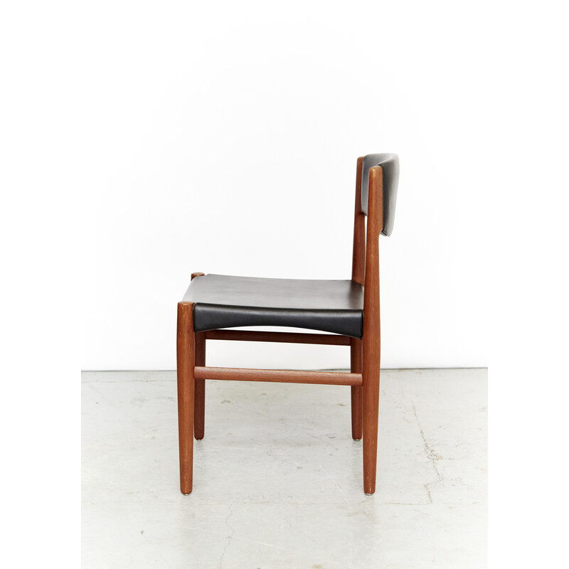 Vintage teak and black leatherette chair by Grete Jalk for Glostrup, Set of Four