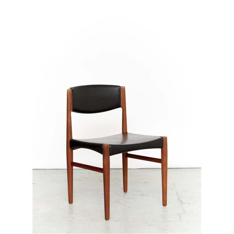 Vintage teak and black leatherette chair by Grete Jalk for Glostrup, Set of Four