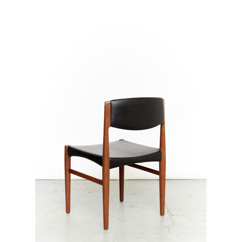 Vintage teak and black leatherette chair by Grete Jalk for Glostrup, Set of Four