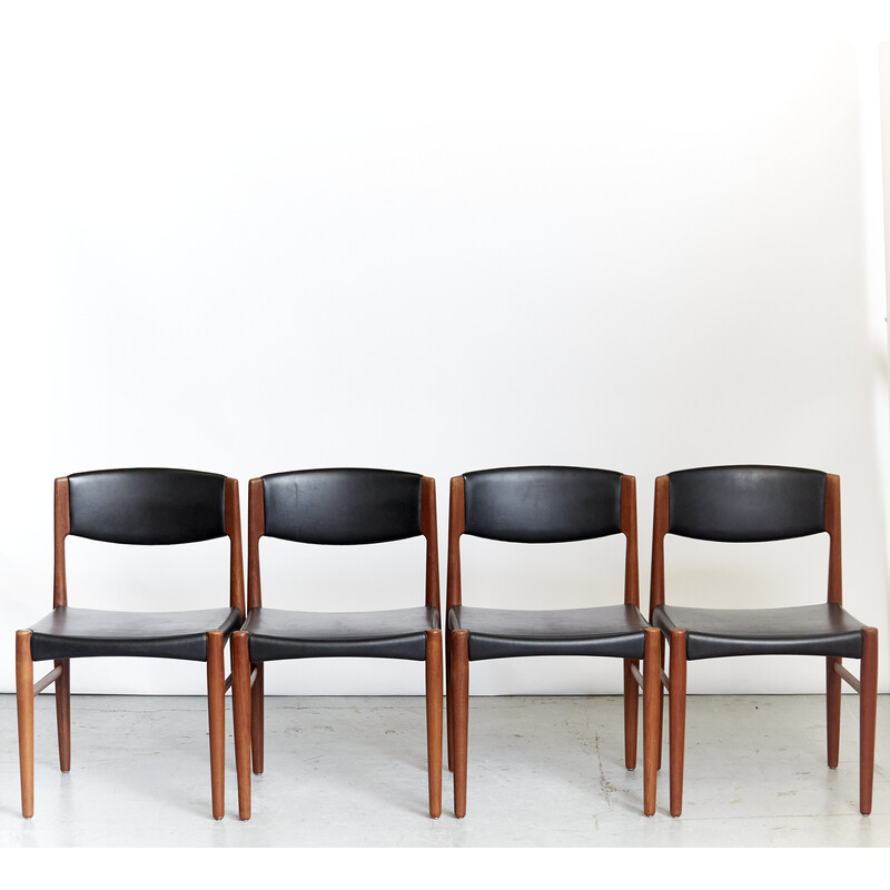 Vintage teak and black leatherette chair by Grete Jalk for Glostrup, Set of Four