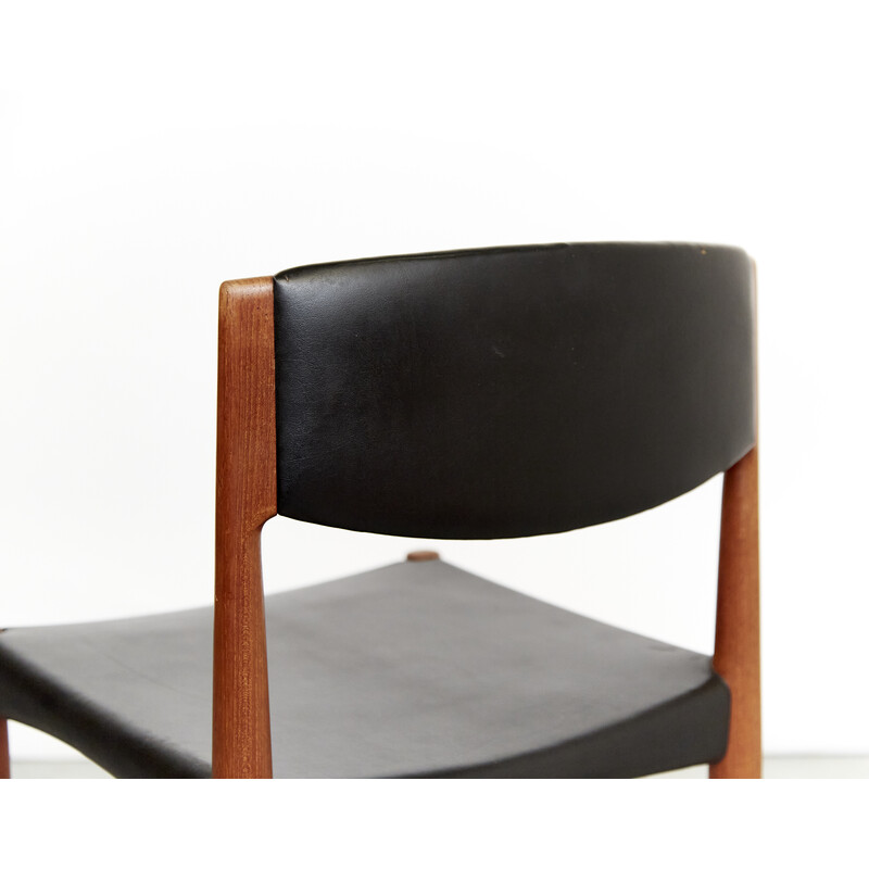 Teca vintage e cadeira de pele preta da Grete Jalk para Glostrup, década de 1960