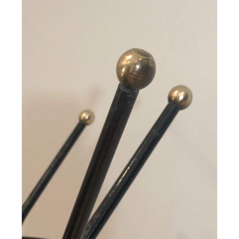 Vintage coat rack in black lacquered metal and brass, France 1950s