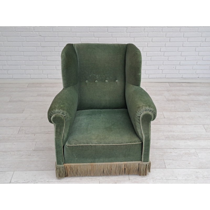 Vintage eiken en messing lounge stoel voor Fritz Hansen, Denemarken 1960