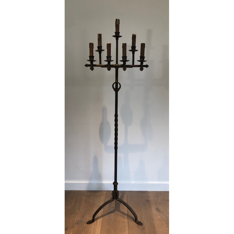 Vintage wrought iron and gilded floor lamp by Parquet, France 1940s