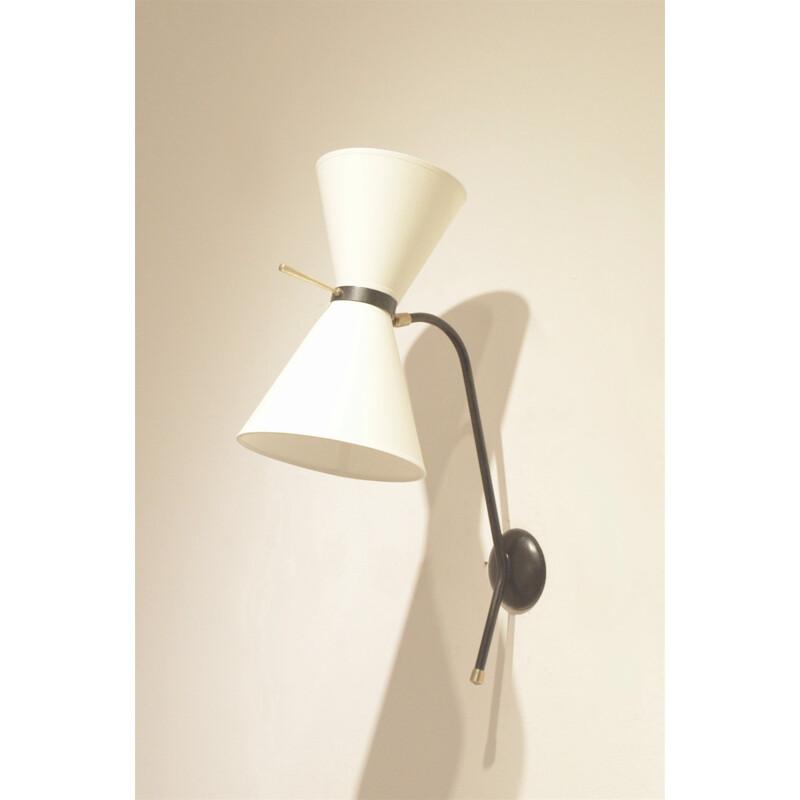 Vintage wall lamp in metal and fabric produced by Lunel - 1950s